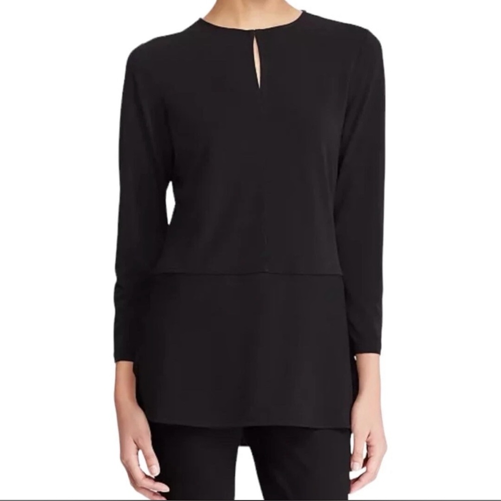 Lauren Ralph Lauren Black 3/4 Sleeve Mandarin Collar Tunic